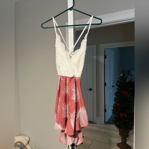 White and Pink Open Back Romper